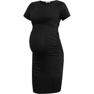 Smallshow XL Black Maternity Dress Ruched Short Sleeve Pregnancy